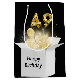 49. Gold Geburtstagsballons in White Box Mittlere Geschenktüte