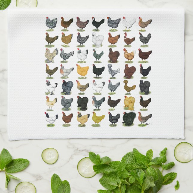 49 Huhn-Hennen Geschirrtuch (Gefaltet)