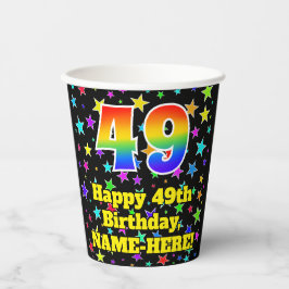 49th Birthday: Fun Stars Pattern and Rainbow 49 Pappbecher