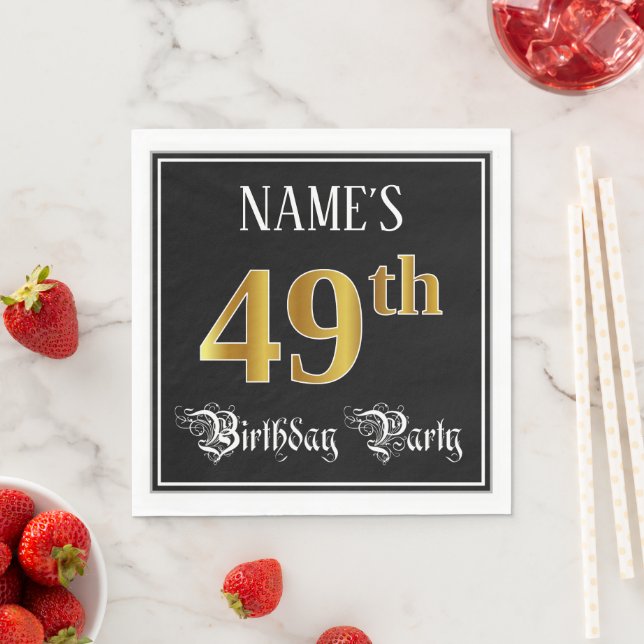 49th Birthday Party — Fancy Script, Faux Gold Look Serviette (Beispiel)