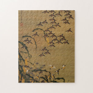 4. 秋 塘 群 図, 若 冲 Flock von Sparrows, Jakuchū Puzzle