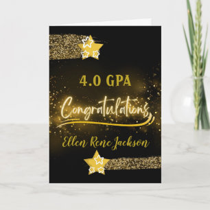 4.0 GPA Glückwünsche Gold Stars Glitzer Effekt Karte