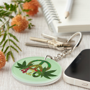 4 20 Rasta Peace Weed Green Schlüsselanhänger