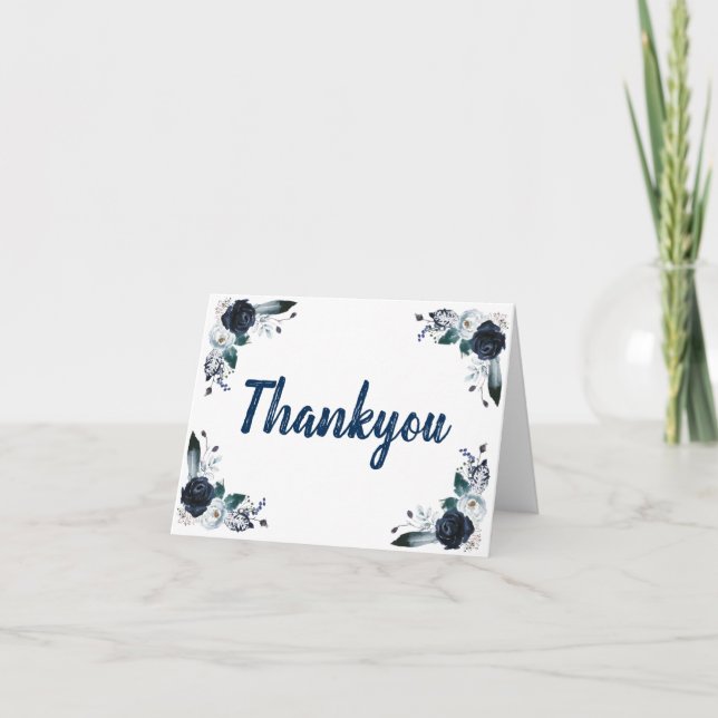 4,25" x 5,5" Navy Blue Bouquet BlankThankyou Cards Dankeskarte (Vorderseite)