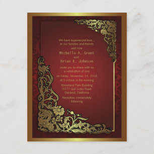 4.25x5.5" Damask Luxury Golden Red Wedding Einladu Einladung