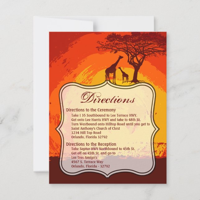4.25x5.5 Direction Card African Safari Giraffe Sun Einladung (Vorderseite)