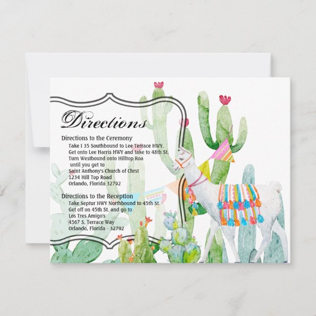 4.25x5.5 Direction Card Boho Llama Bohemisch Cacti Einladung (Vorderseite)