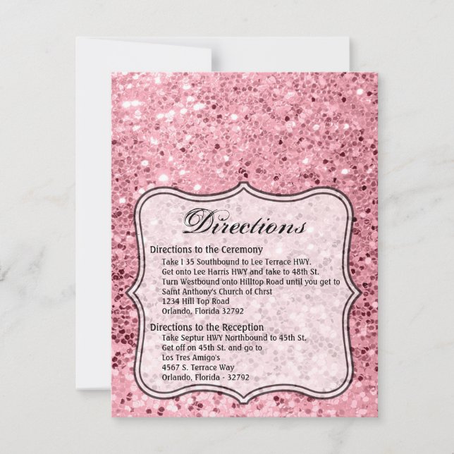 4.25x5.5 Direction Card Rose Gold Glitzer Einladung (Vorderseite)