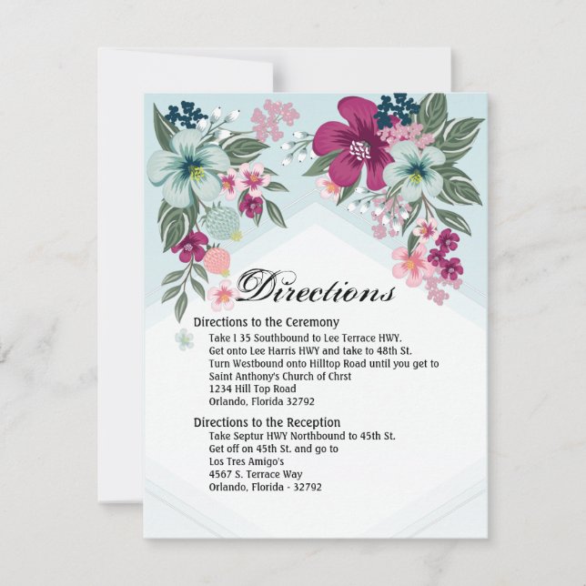 4.25x5.5 Direction Card Tropical Blume auf Blue Om Einladung (Vorderseite)