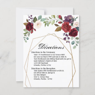 4.25x5.5 Direction Card White Roses Gold Geometric Einladung