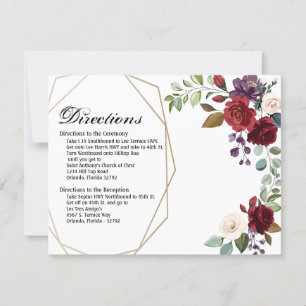 4.25x5.5 Direction Card White Roses Gold Geometric Einladung