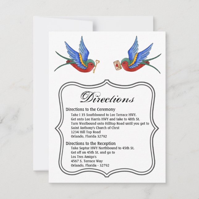 4.25x5.5 Fahrtkarte Traditioneller Bird Tattoo Sp Einladung (Vorderseite)