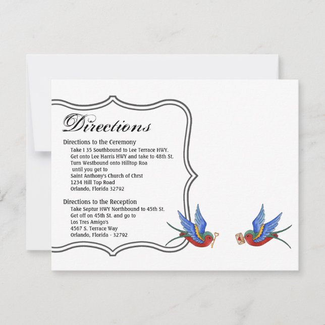 4.25x5.5 Fahrtkarte Traditioneller Bird Tattoo Sp Einladung (Vorderseite)