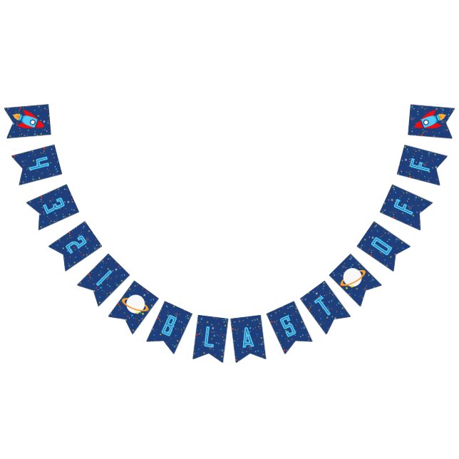 4 3 2 1 Blast-Weltraumbanner (Blauer Text) Wimpelkette (Alle)
