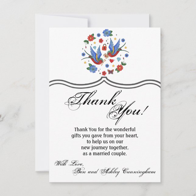 4.5x6.25 Dankeschön Karte Traditioneller Bird Tatt (Vorderseite)