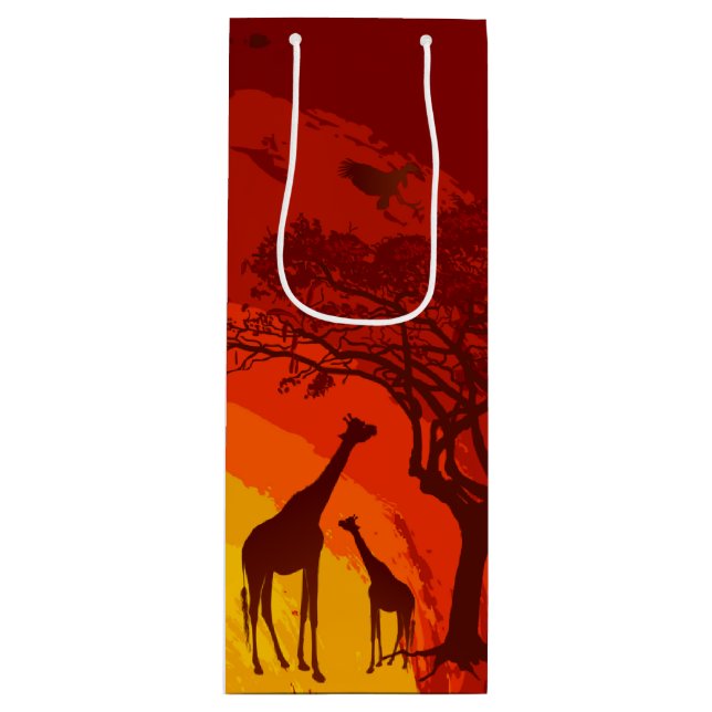 4.75lx4wx13h Wine Gift Bag African Safari Giraffe Geschenktüte Für Weinflaschen (Vorderseite)