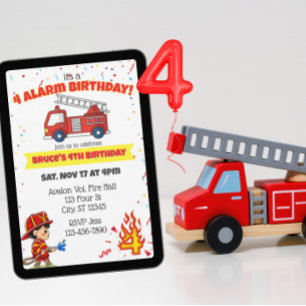4 Alarm Feuerwehrmann 4. Geburtstag Einladung
