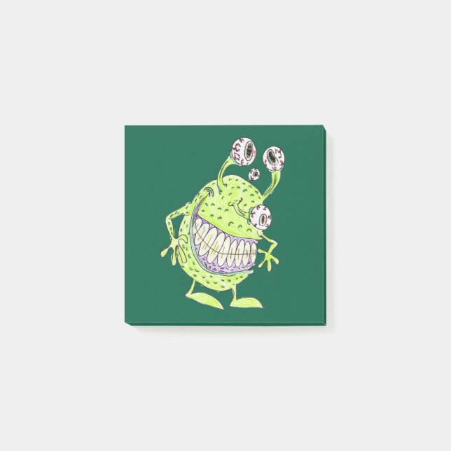 4 augengrünes Monster Alien Cartoon klebrige Noten Post-it Klebezettel (Vorderseite)