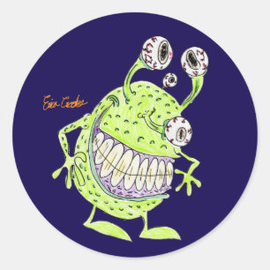 4-äugiges grünes Alien-Monster Runder Aufkleber