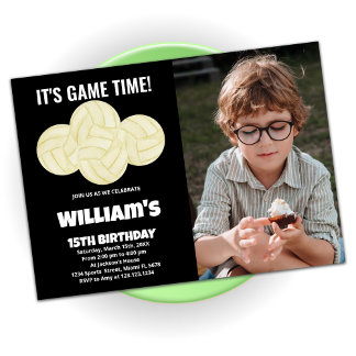 4 Balls Black Volleyball Geburtstag mit Foto Einladung