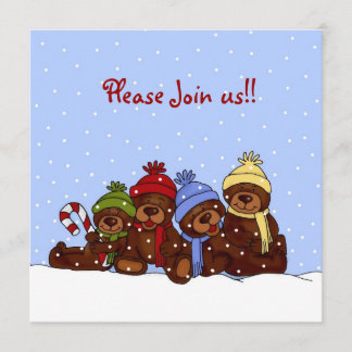 4 Bärenfamilien-Weihnachtszeit-Party Einladung