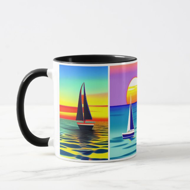 4 Bilder Segelboot Sonnenuntergang Entspannungssze Tasse (Links)