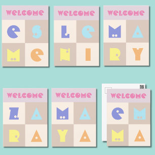 4 Buchstaben Geburts-Baby-Mädchen-Name Grußkarte Postkarte