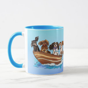 4 Cavalier King Charles Spaniels auf einem Boot Tasse