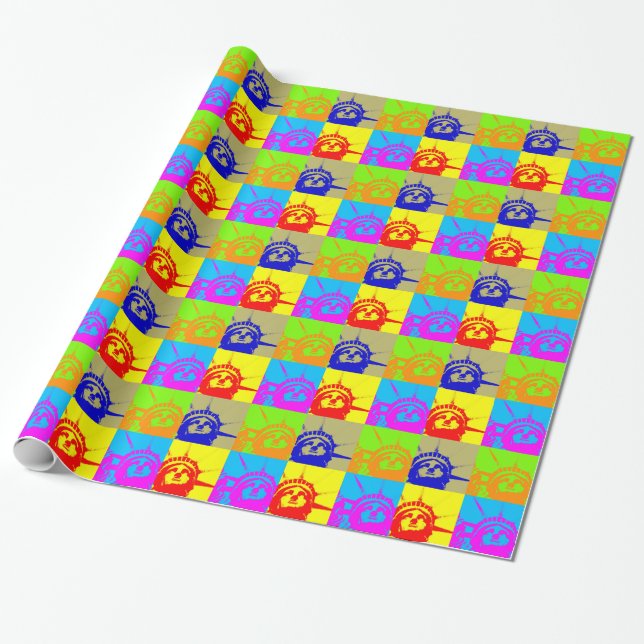 4 Color Pop Art Lady Liberty Geschenkpapier (Ungerollt)