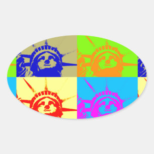 4 Color Pop Art Lady Liberty Ovaler Aufkleber
