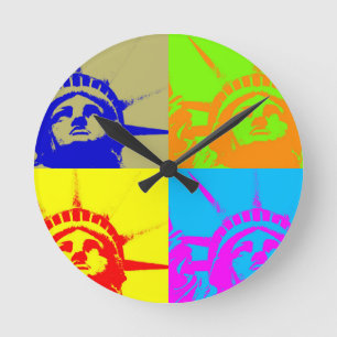 4 Color Pop Art Lady Liberty Runde Wanduhr