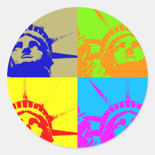 4 Color Pop Art Lady Liberty Runder Aufkleber (Vorderseite)