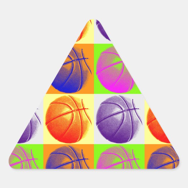 4 Colour Pop Art Basketball Dreieckiger Aufkleber (Vorderseite)