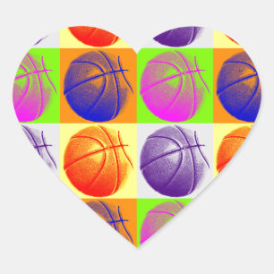 4 Colour Pop Art Basketball Herz-Aufkleber