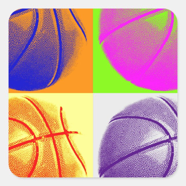 4 Colour Pop Art Basketball Quadratischer Aufkleber (Vorderseite)