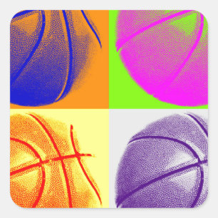 4 Colour Pop Art Basketball Quadratischer Aufkleber