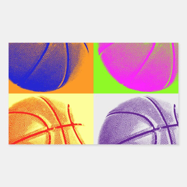 4 Colour Pop Art Basketball Rechteckiger Aufkleber (Vorderseite)