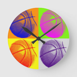 4 Colour Pop Art Basketball Runde Wanduhr