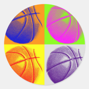 4 Colour Pop Art Basketball Runder Aufkleber