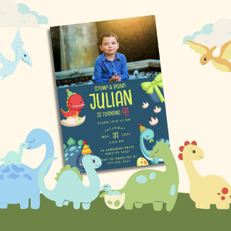 4 Dinosaurier Geburtstag Einladung