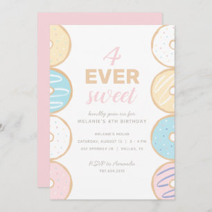 4 Ever Sweet Pastel Donut Geburtstagsparty Einladu Einladung