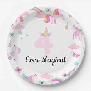4 ewig magisches, Einhorn Geburtstag, Regenbögen Pappteller