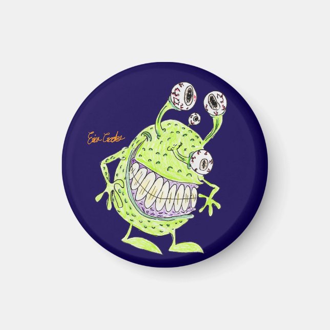 4 eyed green alien monster magnet (Vorne)