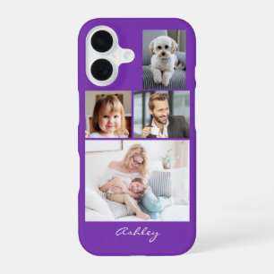 4 Familien- oder Freunde-Fotos, Schriftname auf Li iPhone 16 Hülle
