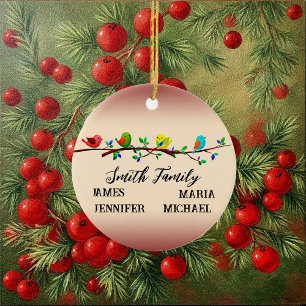 4 Family Members Personalized Name Christmas Birds Keramik Ornament