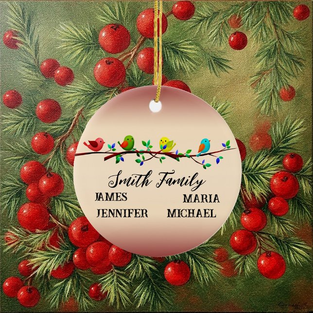 4 Family Members Personalized Name Christmas Birds Keramik Ornament (4 Family Members Personalized Name Christmas Birds Ceramic Ornament)