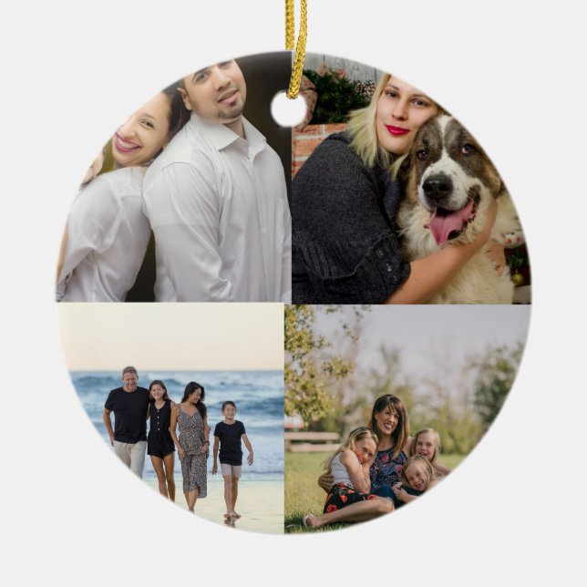 4 Family Photo Collage Custom Keramik Ornament (Vorne)