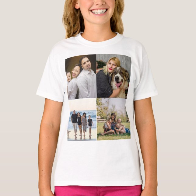  4 Family Photo Collage Custom T-Shirt (Vorderseite)