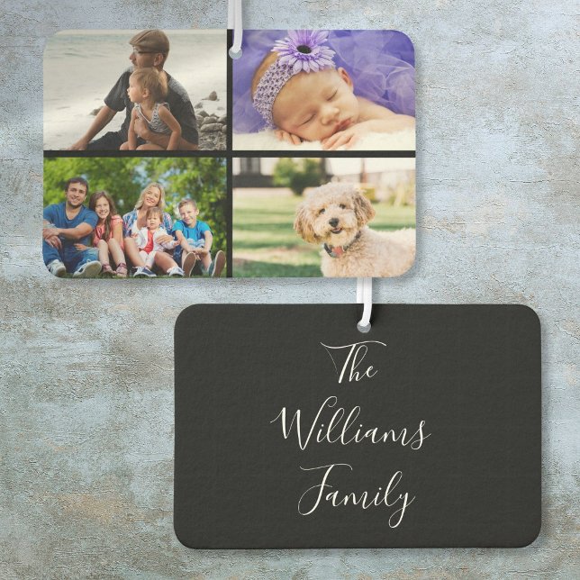 4 Favoritenfoto Collage Eleganter Skriptname Autolufterfrischer (4 Photo Collage Modern Elegant Script Name Air Freshener)