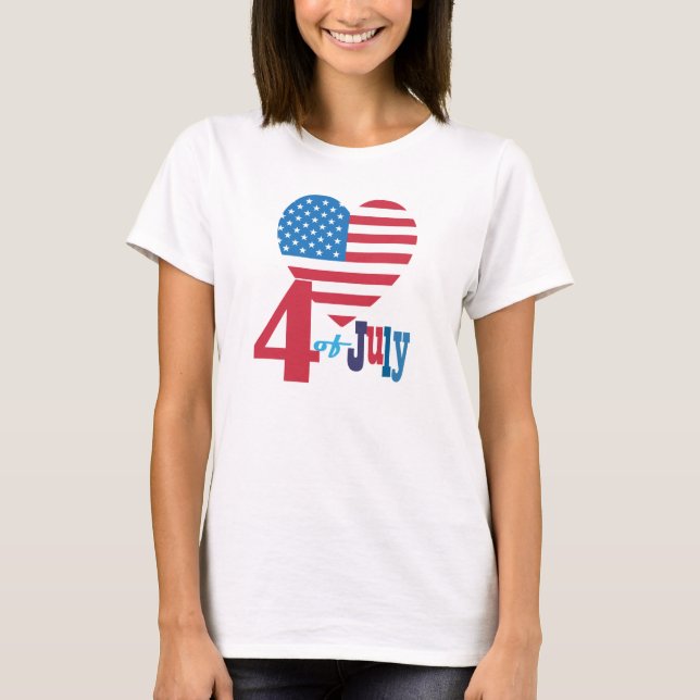 4. Flaggen-Herz-Flagge Julis der amerikanischen T-Shirt (Vorderseite)